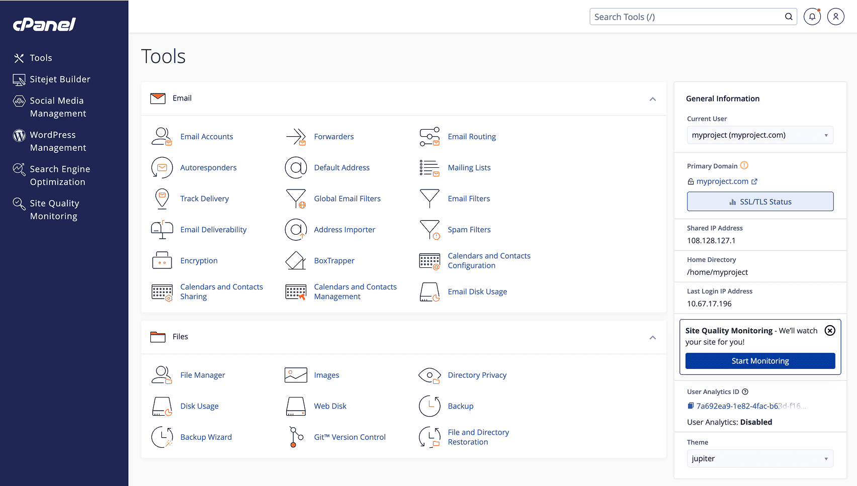 Tampilan dashboard cPanel Software